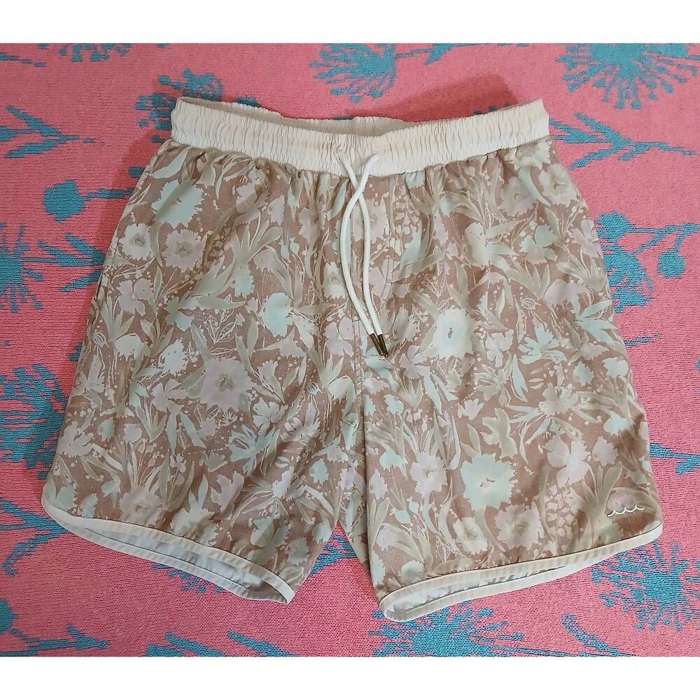 Minnow mens large beach board shorts swim trunks floral dusty rose brown lined